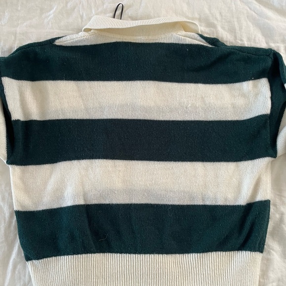 Green and White Striped collared cropped sweater top - Picture 5 of 5
